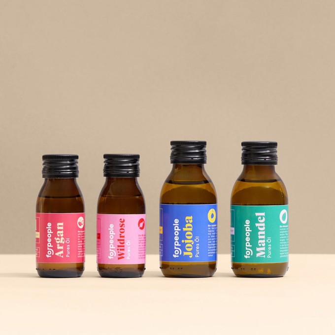 Pure Pflegeöle im Set in Bioqualität - Jojoba, Argan, Wildrosenkern und Mandel from 4peoplewhocare