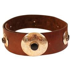 Brown Leather Belt with Metal Details via Abury