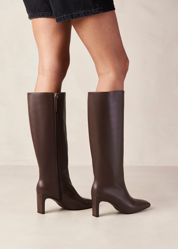 Isobel Coffee Brown Leather Boots from Alohas