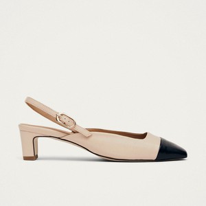 Lindy Bicolor Cream Black Leather Pumps from Alohas