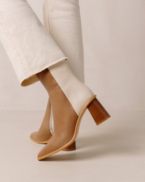 West Bicolor Camel Cream Leather Ankle Boots from Alohas