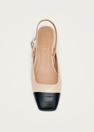 Lindy Bicolor Cream Black Leather Pumps from Alohas