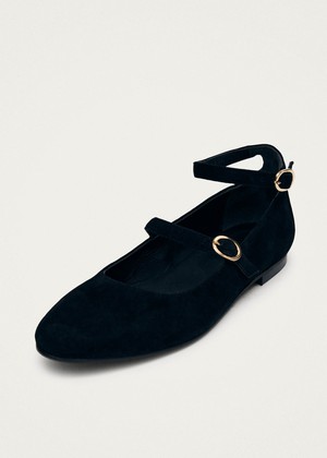 Evelyn Suede Black Leather Ballet Flats from Alohas