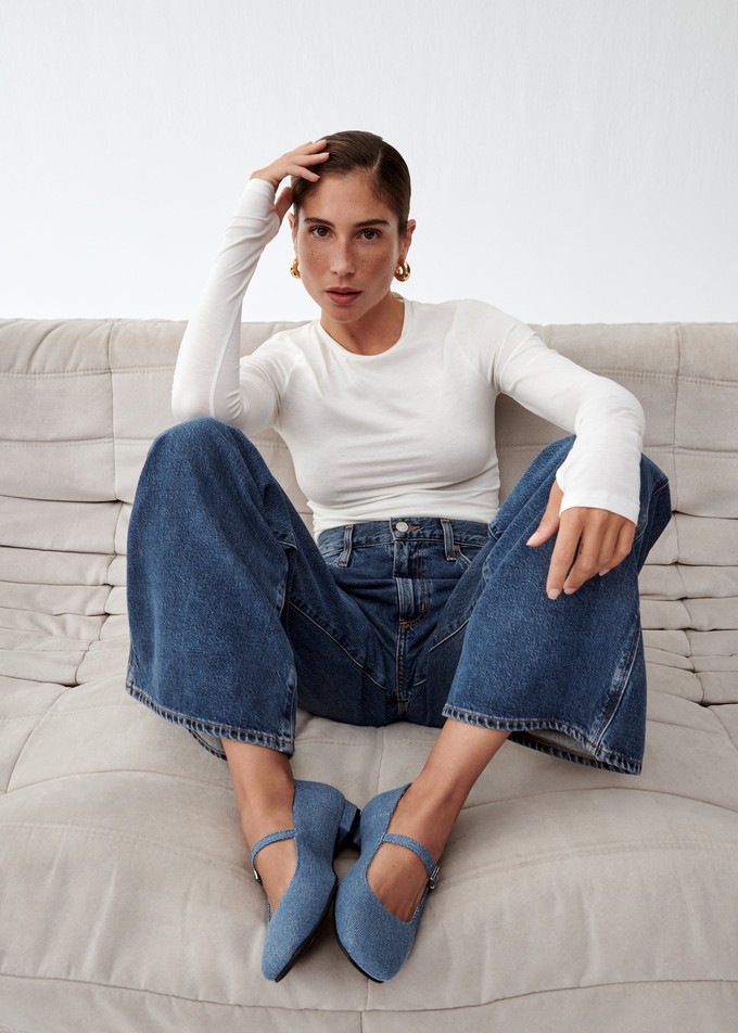 Por Do Sol Denim Blue Denim Ballet Flats from Alohas