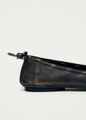 Gill Brushed Brown Leather Ballet Flats from Alohas