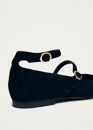 Evelyn Suede Black Leather Ballet Flats from Alohas