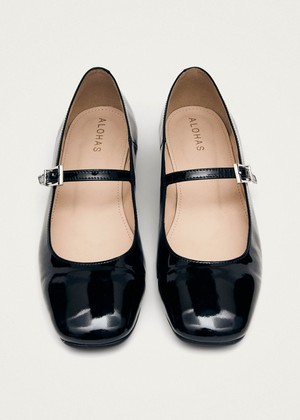 Por Do Sol Onix Black Leather Ballet Flats from Alohas