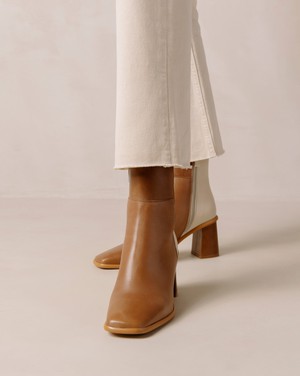 West Bicolor Camel Cream Leather Ankle Boots from Alohas