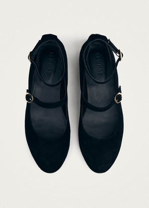 Evelyn Suede Black Leather Ballet Flats from Alohas