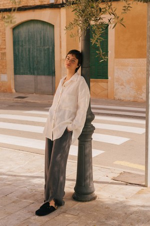 Molly oversized collar linen shirt in White from AmourLinen