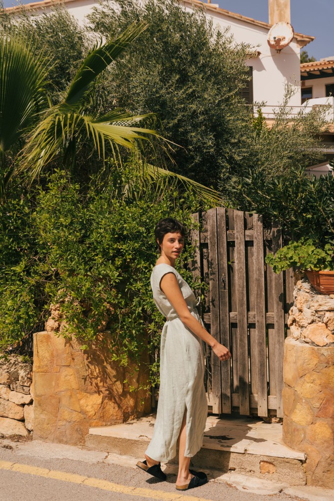 Aurora mid-length linen dress L Sage Green from AmourLinen