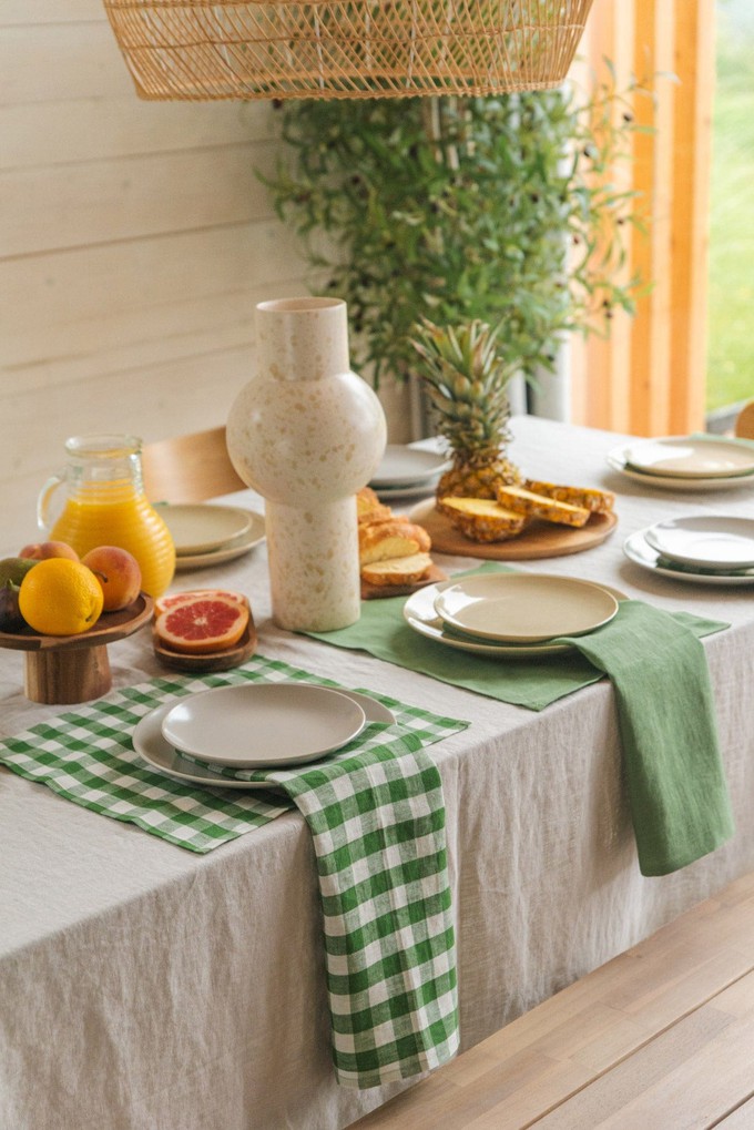 Linen napkins set of 2 in Green Gingham from AmourLinen