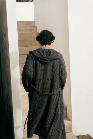 Men's waffle linen bathrobe in Charcoal from AmourLinen