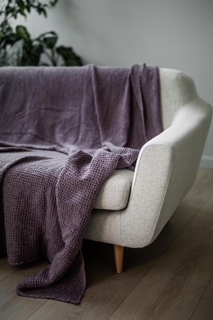 Linen waffle blanket in Dusty Lavender from AmourLinen