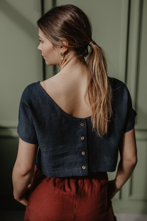 Linen crop top with buttons LISA XL Charcoal from AmourLinen