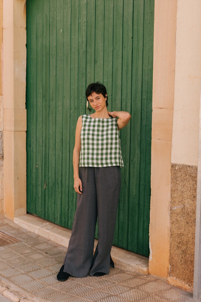 Lucia classic sleeveless linen top M Green Gingham from AmourLinen