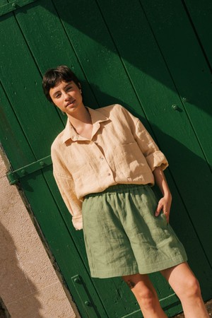 BETTY classic linen shorts in Matcha Green from AmourLinen