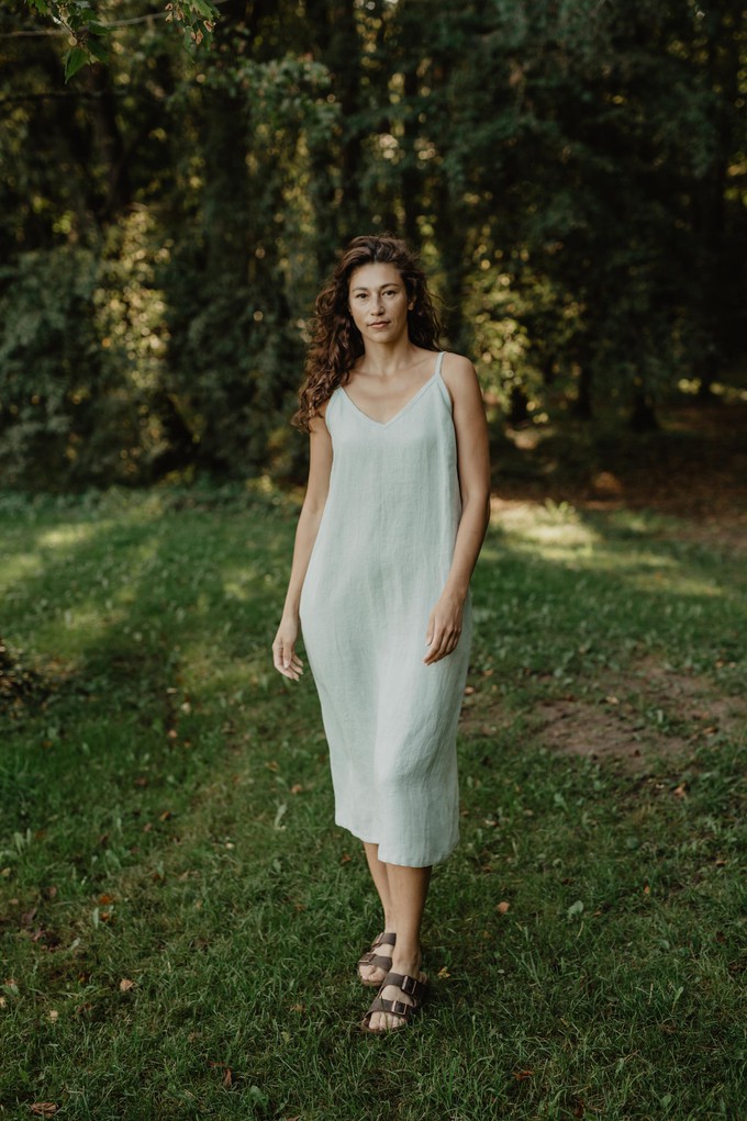 Linen long dress JAKARTA in Sage Green from AmourLinen