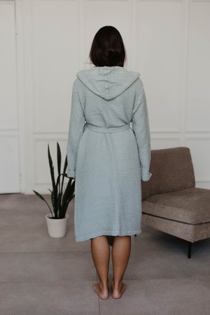 Waffle linen bathrobe Snuggle - Sage Green / Size 2 from AmourLinen