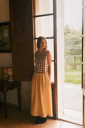 Mona long linen skirt in Mustard from AmourLinen