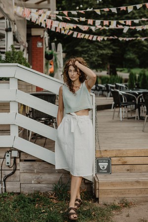 Bergen mid-length linen skirt in Cream | sale from AmourLinen