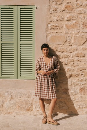 Daphne linen dress in Mocha Gingham from AmourLinen