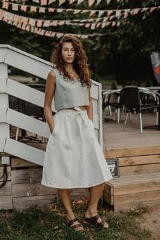 Bergen mid-length linen skirt in Cream via AmourLinen