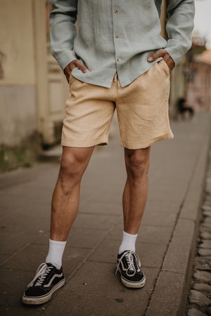 Linen shorts ARES in Mustard from AmourLinen