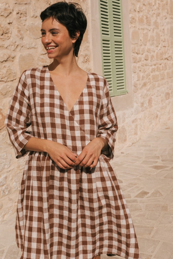 Daphne linen dress in Mocha Gingham from AmourLinen