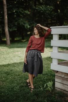 BERGEN mid-length linen skirt in Charcoal via AmourLinen