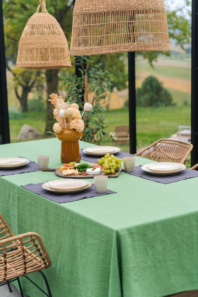 Linen tablecloth in Matcha Green from AmourLinen