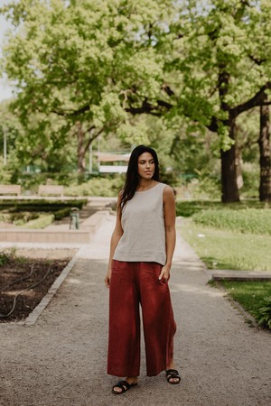 Wide linen pants ISABELLA in Terracotta from AmourLinen