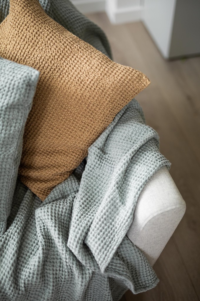 Linen waffle blanket in Sage Green from AmourLinen