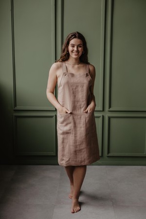 Linen apron dress JADE in Rosy Brown from AmourLinen