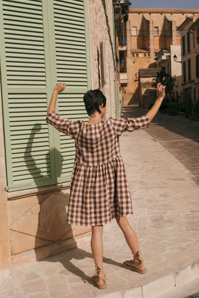 Daphne linen dress in Mocha Gingham from AmourLinen