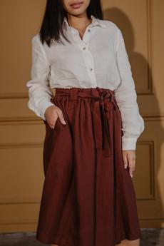 BERGEN mid-length linen skirt in Terracotta via AmourLinen