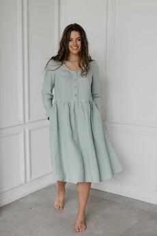 LAPLAND mid-length linen dress in Sage Green via AmourLinen