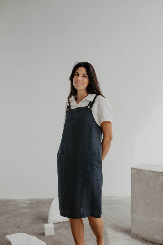 Linen apron dress JADE in Charcoal from AmourLinen