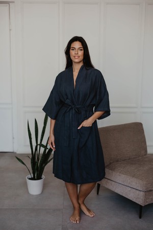 Linen bathrobe Midnight from AmourLinen