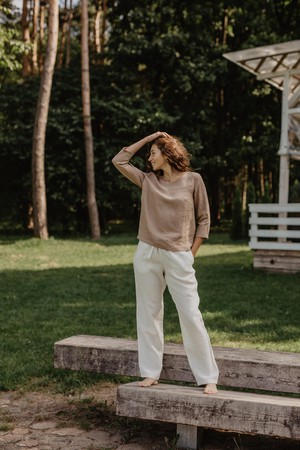 RIGA linen top 3/4 sleeves in Rosy Brown from AmourLinen