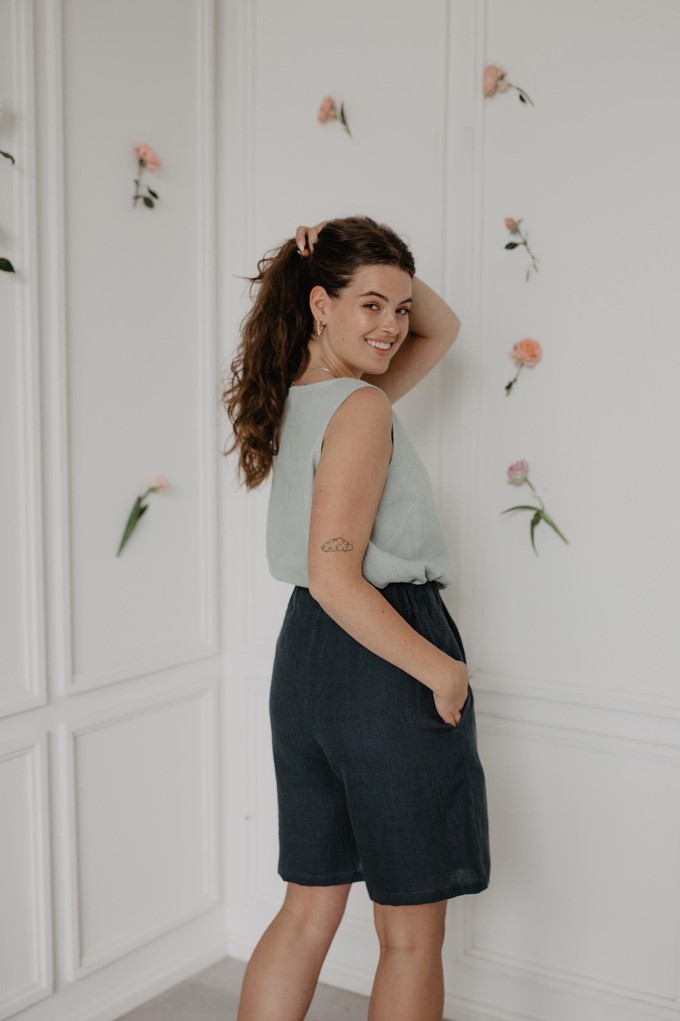 Long linen shorts MATILDA in Charcoal from AmourLinen