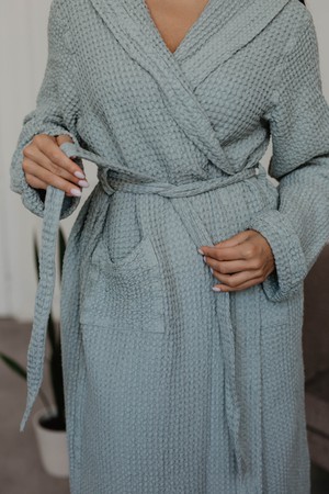 Waffle linen bathrobe Snuggle - Sage Green / Size 1 from AmourLinen