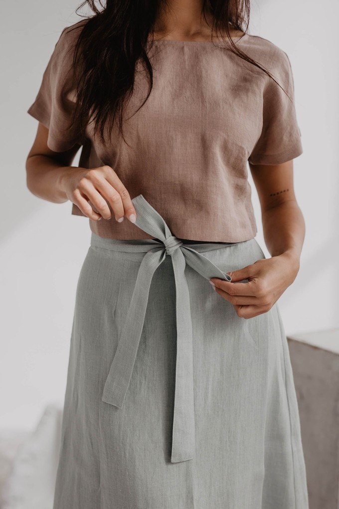 Linen crop top with buttons LISA in Mustard from AmourLinen