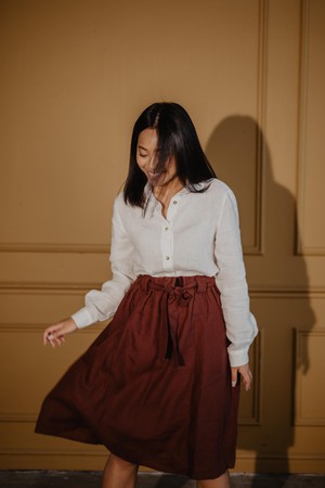 BERGEN mid-length linen skirt in Terracotta from AmourLinen