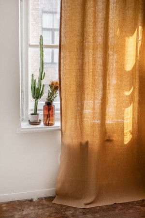 Tab top linen curtain in Mustard from AmourLinen