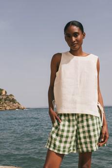 Rosie linen top with ties XL Green Gingham via AmourLinen