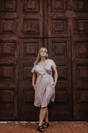 Linen wrap dress ROME in Dusty Rose from AmourLinen