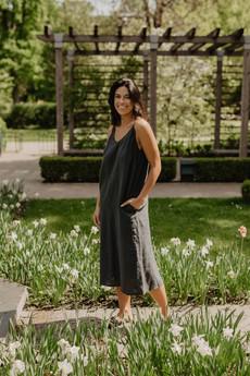 Linen long dress JAKARTA in Charcoal via AmourLinen