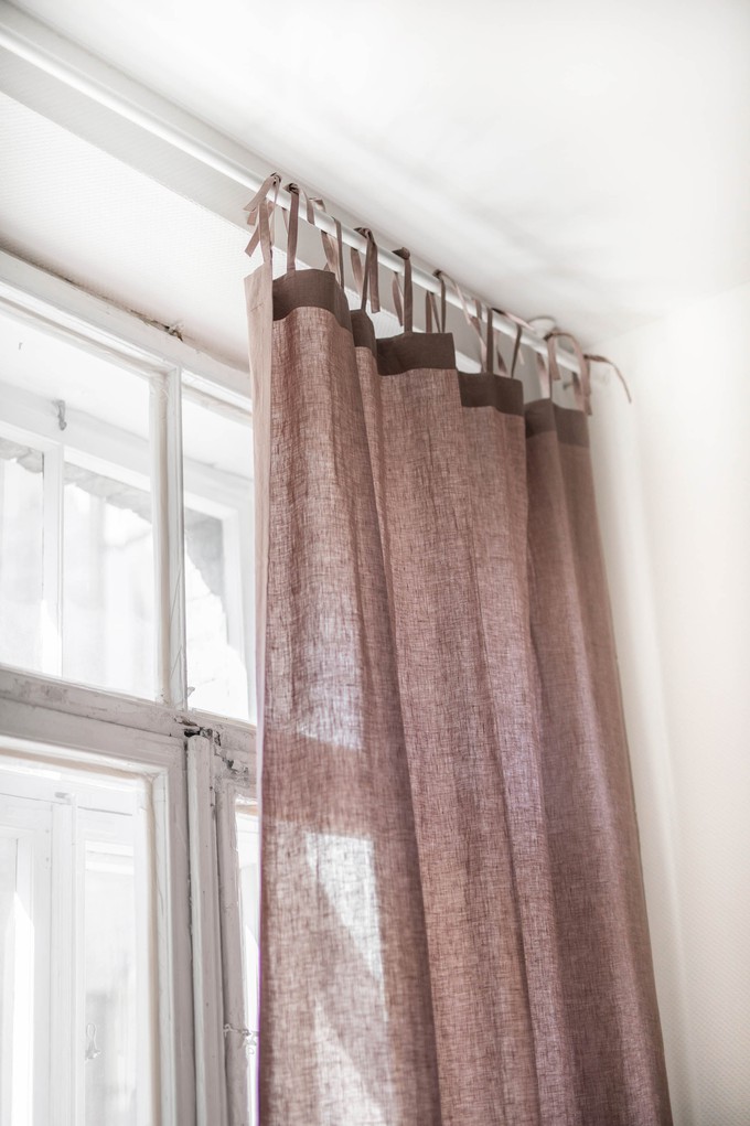 Tie top linen curtain in Rosy Brown from AmourLinen