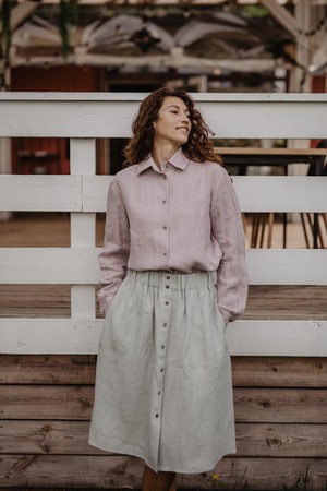 Linen skirt with buttons DAISY in Cream from AmourLinen